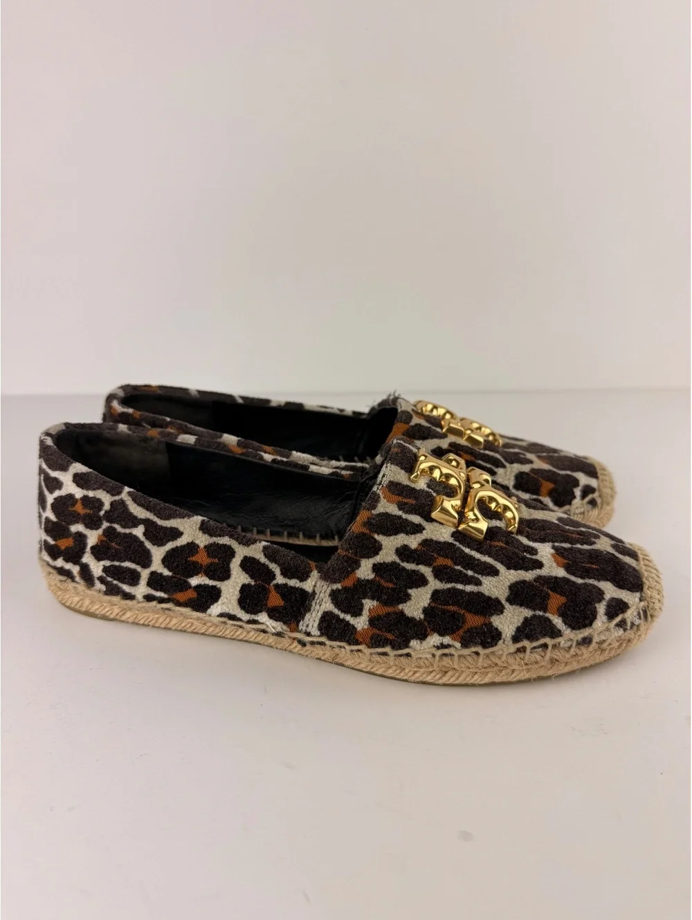 Tory Burch Eleanor Leopard Jacquard Velvet Espadrilles Loafers Size 7.5